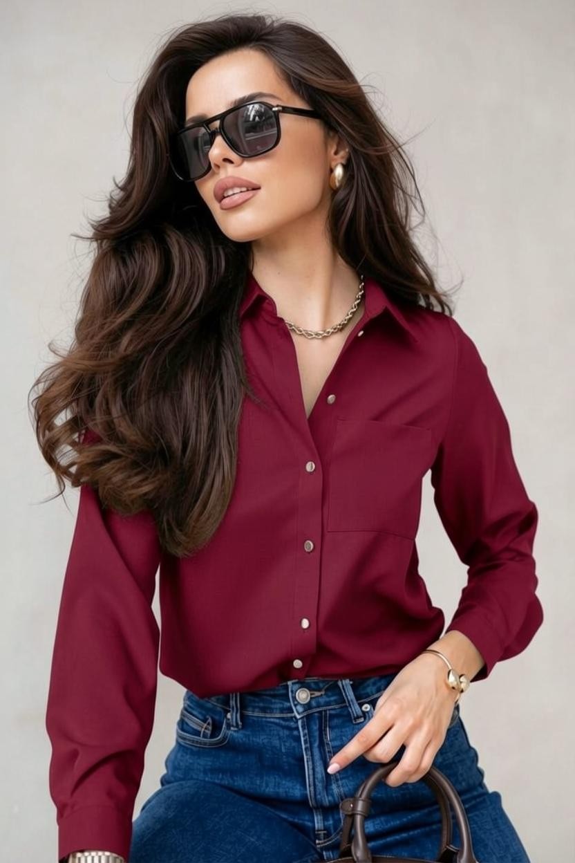 Cămașă elegantă de damă bordo – ținută completă