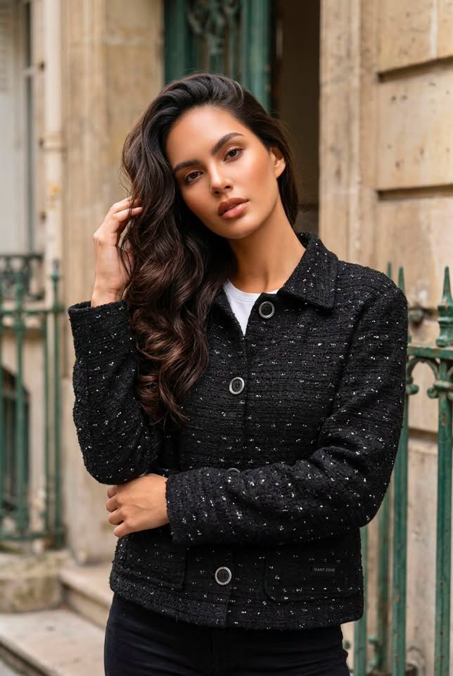 Jachetă Scurtă din Tweed - Neagră