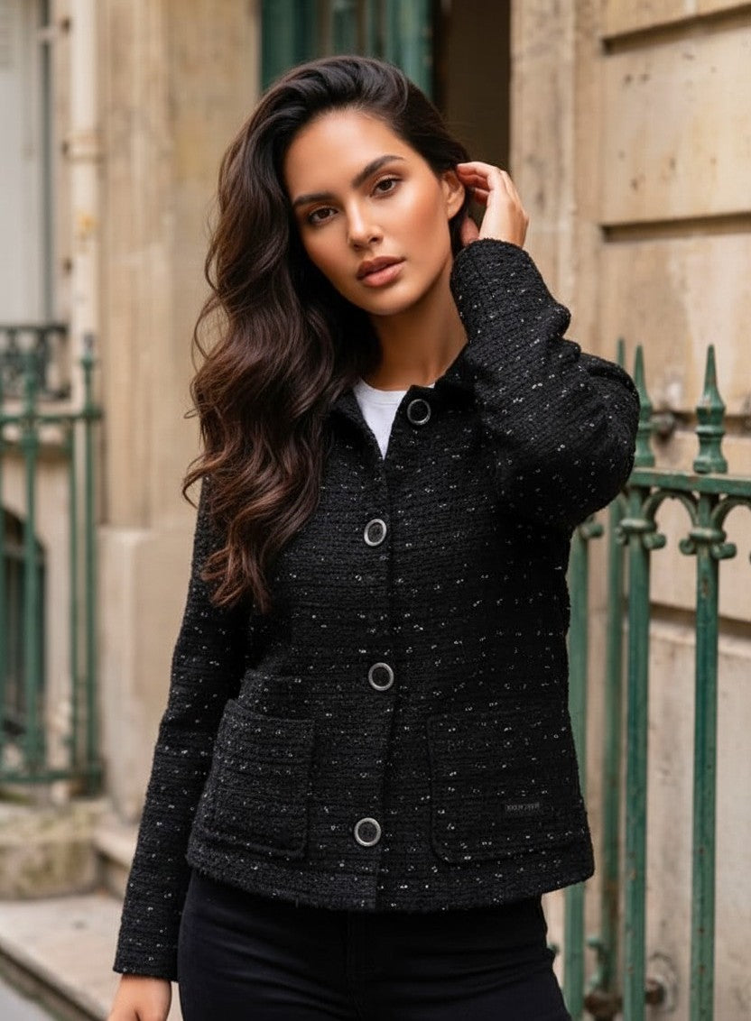 Jachetă Scurtă din Tweed - Neagră