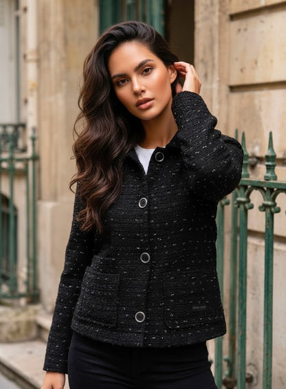 Jachetă Scurtă din Tweed - Neagră