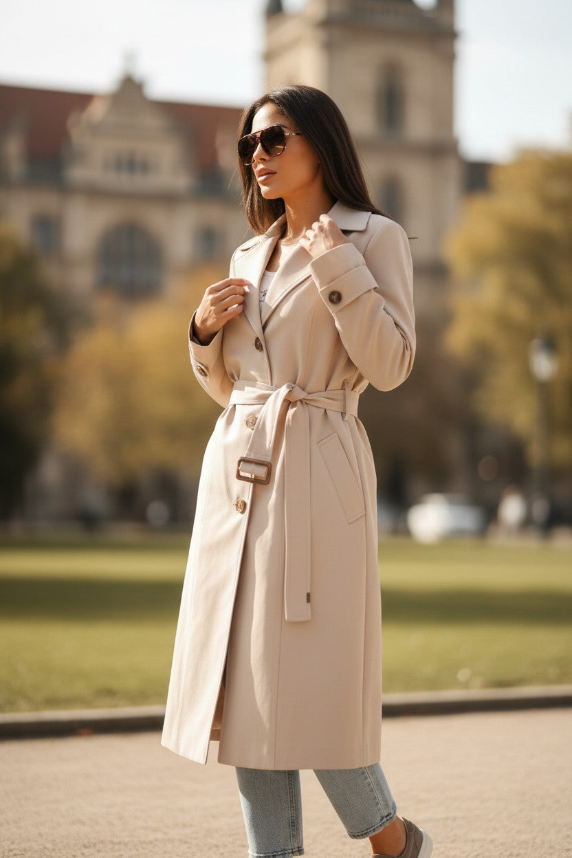 Trenci Elegant cu Cordon - Bej