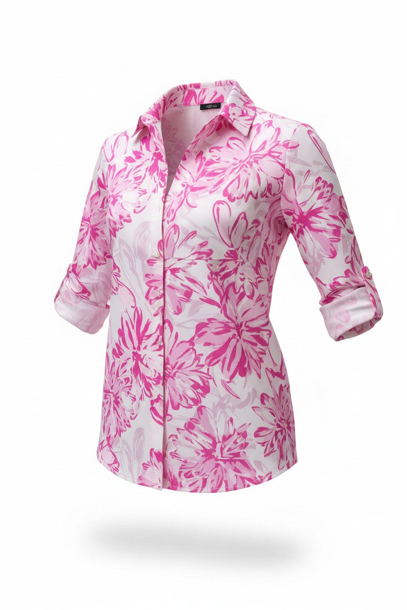 Cămașă Elegantă cu Imprimeu Floral -  Pink