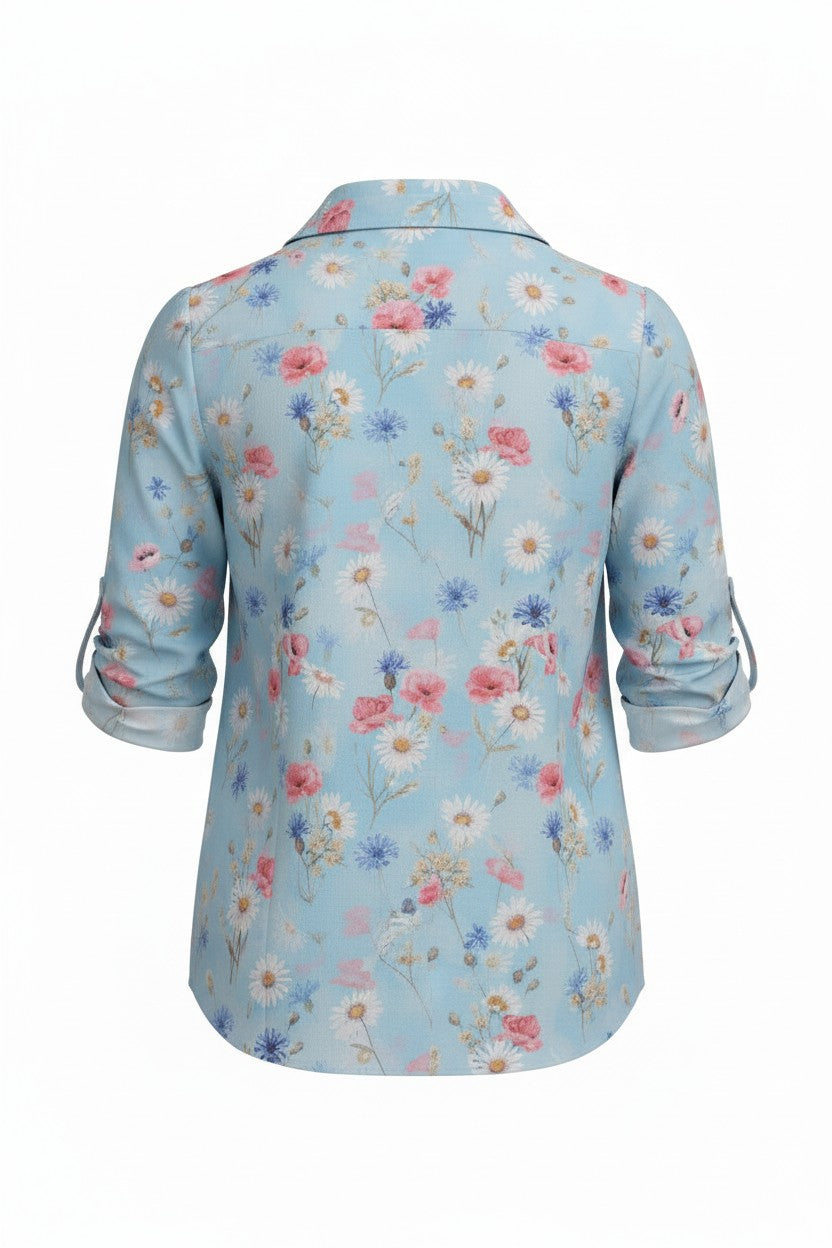 Cămașă Elegantă cu Imprimeu Floral -  Albastru