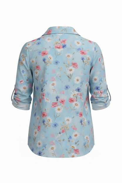 Cămașă Elegantă cu Imprimeu Floral -  Albastru