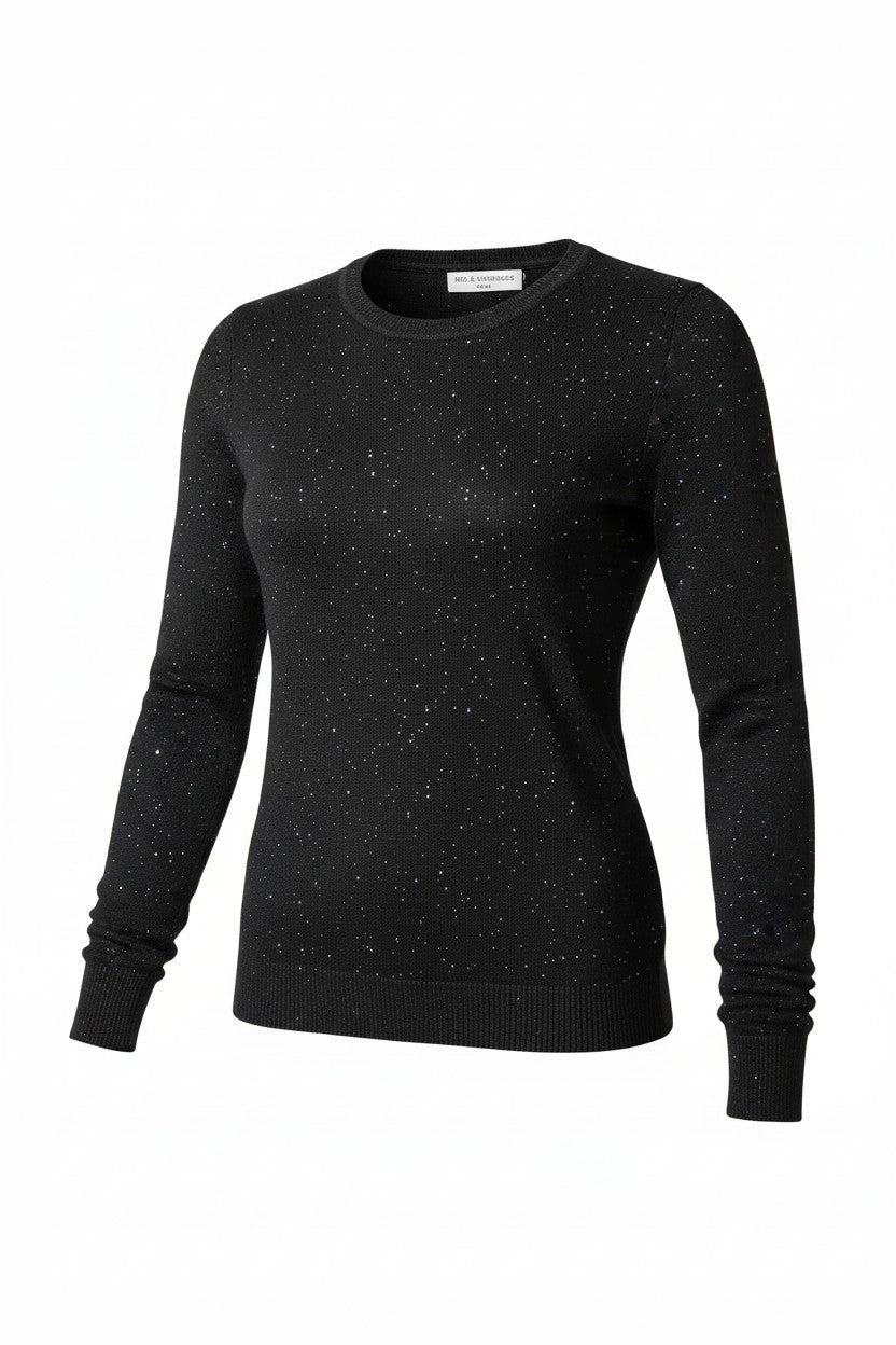 Pulover tricotat cu paiete fine – negru