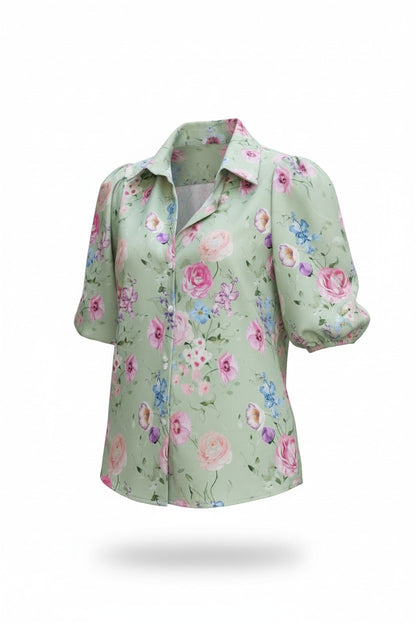 Cămașă Elegantă cu Imprimeu Floral -  Mentă