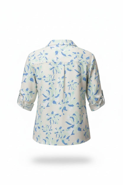 Cămașă Elegantă cu Imprimeu Floral -  Mentă & Bej Vanilla