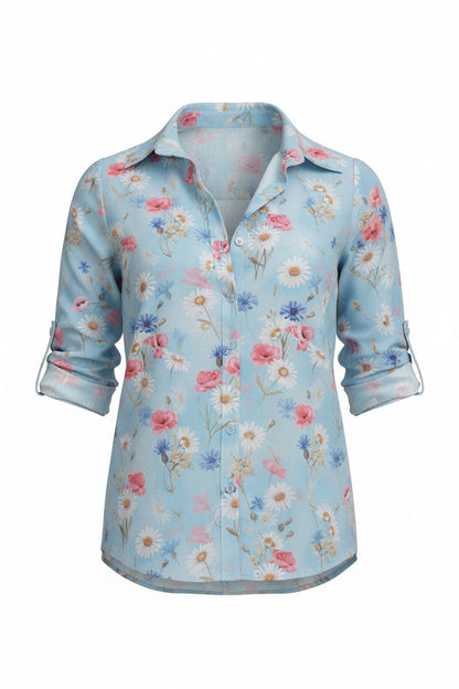 Cămașă Elegantă cu Imprimeu Floral -  Albastru