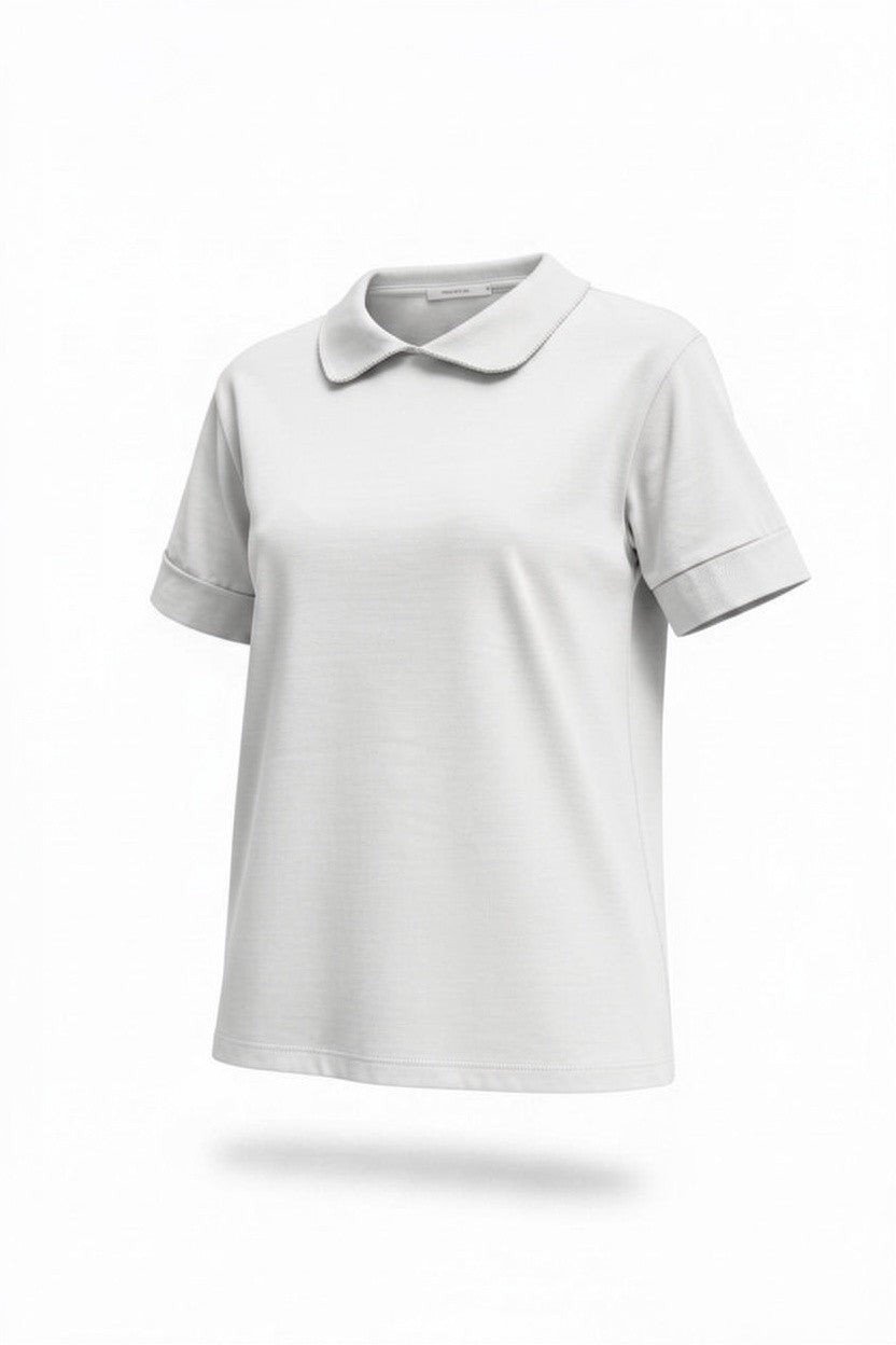 Bluză tip Tricou cu Guler și Broderie - Alb