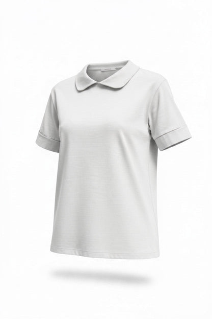 Bluză tip Tricou cu Guler și Broderie - Alb