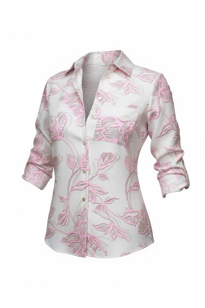 Cămașă Elegantă cu Imprimeu Floral -  Roz & Bej