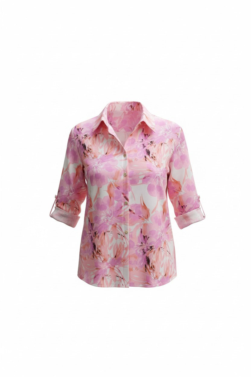 Cămașă Elegantă cu Imprimeu Floral -  Roz