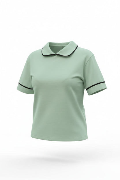 Bluză tip Tricou cu Guler  și Borduri Contrastante - Mint
