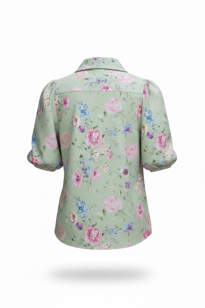 Cămașă Elegantă cu Imprimeu Floral -  Mentă