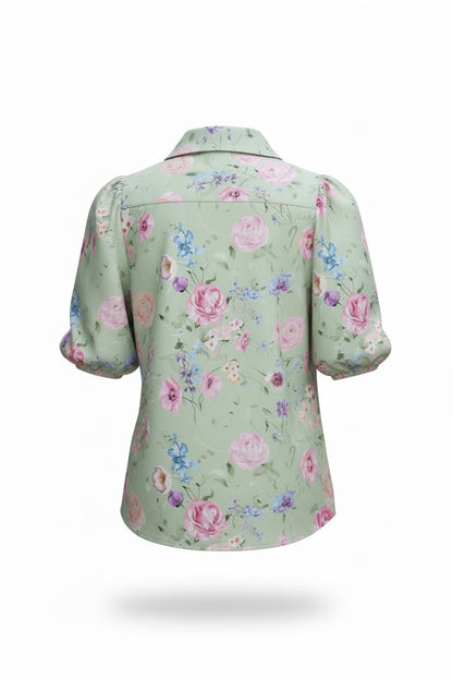 Cămașă Elegantă cu Imprimeu Floral -  Mentă