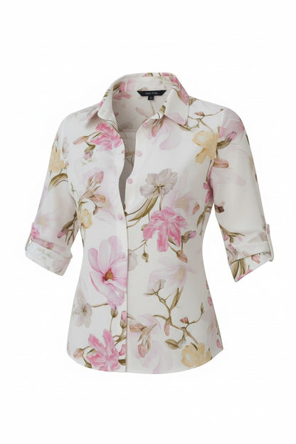 Cămașă Elegantă cu Imprimeu Floral -  Alb & Colorat