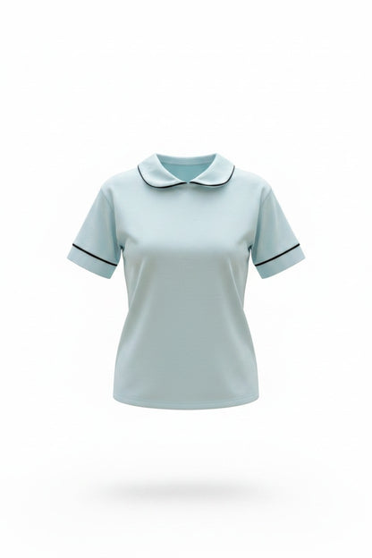 Bluză tip Tricou cu Guler  și Borduri Contrastante - Turcoaz