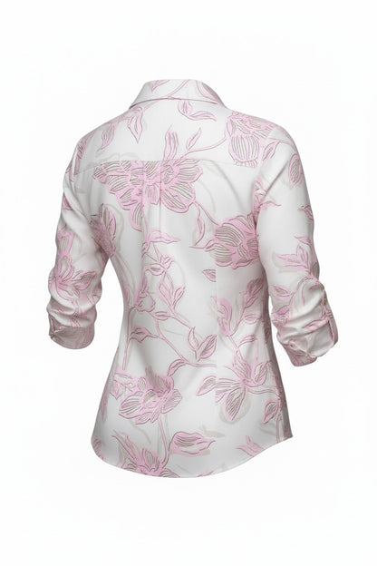 Cămașă Elegantă cu Imprimeu Floral -  Roz & Bej