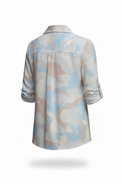 Cămașă Elegantă cu Imprimeu Floral -  Baby Blue & Bej