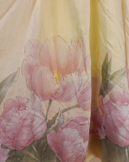 Rochie Midi cu Măneci Bufante și Imprimeu Floral - Galbenă Vanilla