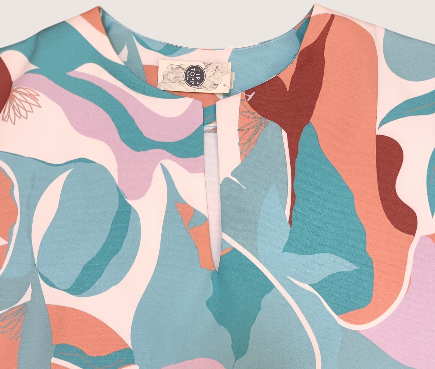 Rochie de Vară cu Imprimeu Abstract și Cordon în Talie - Turcoaz