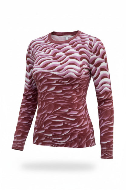 Pulover tricotat cu model în valuri – roz-bordo