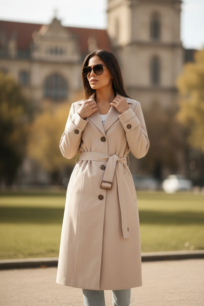 Trenci Elegant cu Cordon - Bej