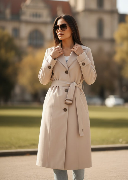 Trenci Elegant cu Cordon - Bej