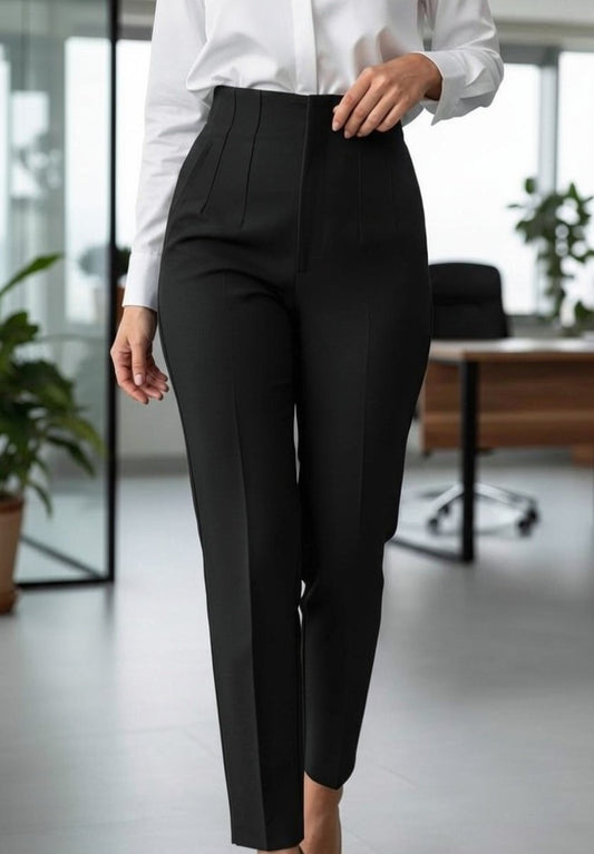 Pantaloni Office cu Talie Înaltă - Neagră