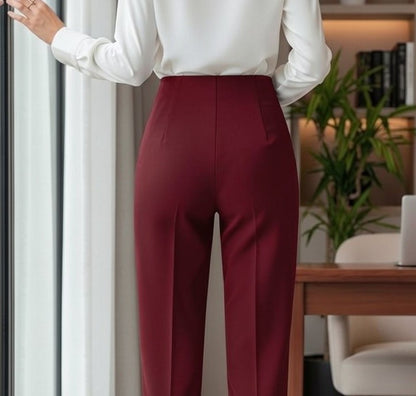 Pantaloni Office cu Talie Înaltă - Burgundy