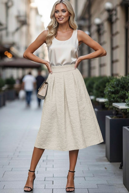 Fustă Midi Jacquard Texturat -Bej