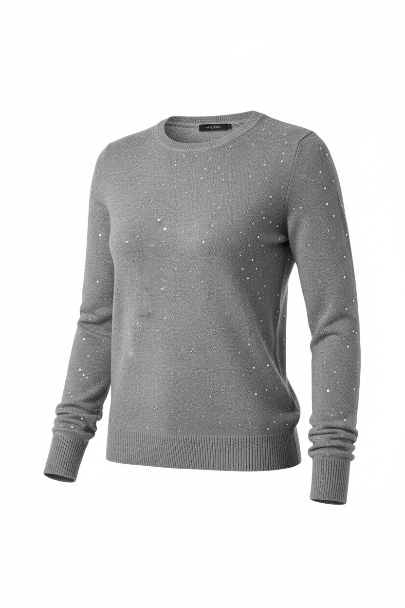 Pulover tricotat cu paiete fine – gri