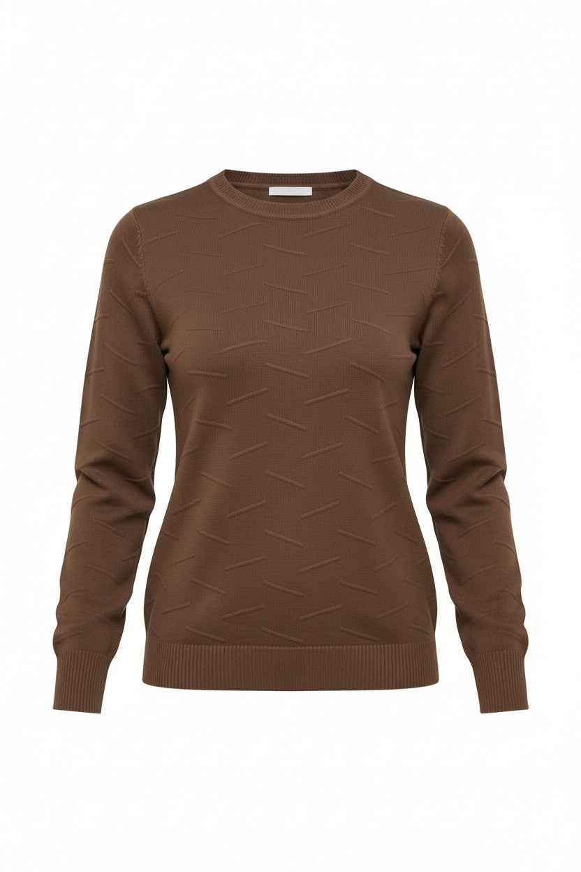 Pulover tricotat cu model în relief – maro ciocolatiu