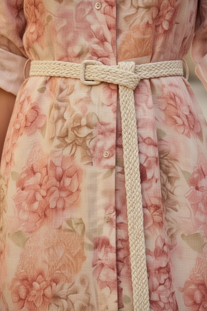 Rochie Maxi Tip Cămașă cu Imprimeu Floral - Roz Pudră