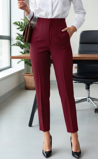 Pantaloni Office cu Talie Înaltă - Burgundy