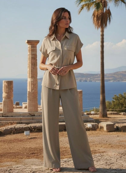 Compleu cu Cămașă și Pantaloni Lejeri tip In - Grej