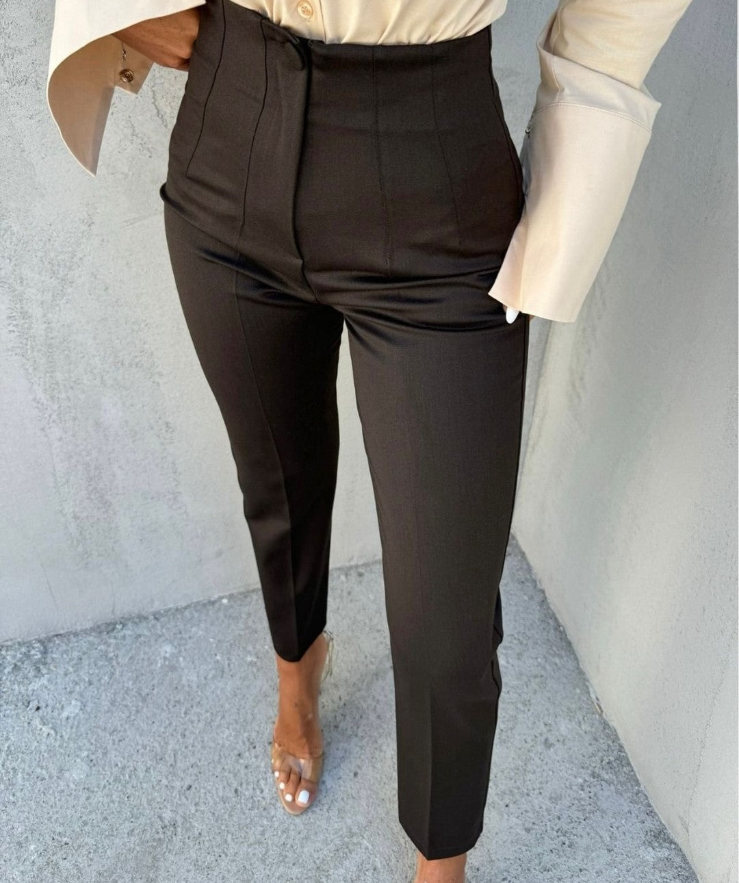 Pantaloni Office Negri cu Talie Înaltă