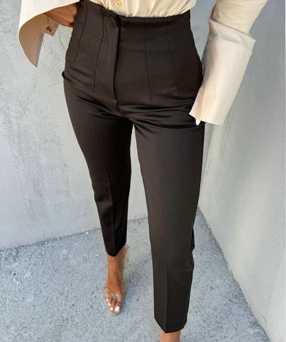 Pantaloni Office Negri cu Talie Înaltă