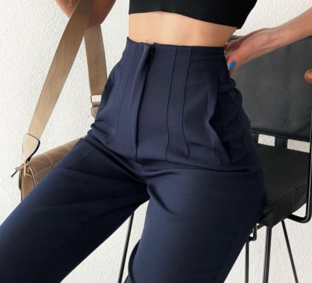 Pantaloni Office Bluemarin  cu Talie Înaltă