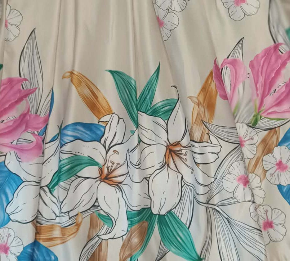 Fustă Cloș Midi cu Imprimeu Floral - Crem