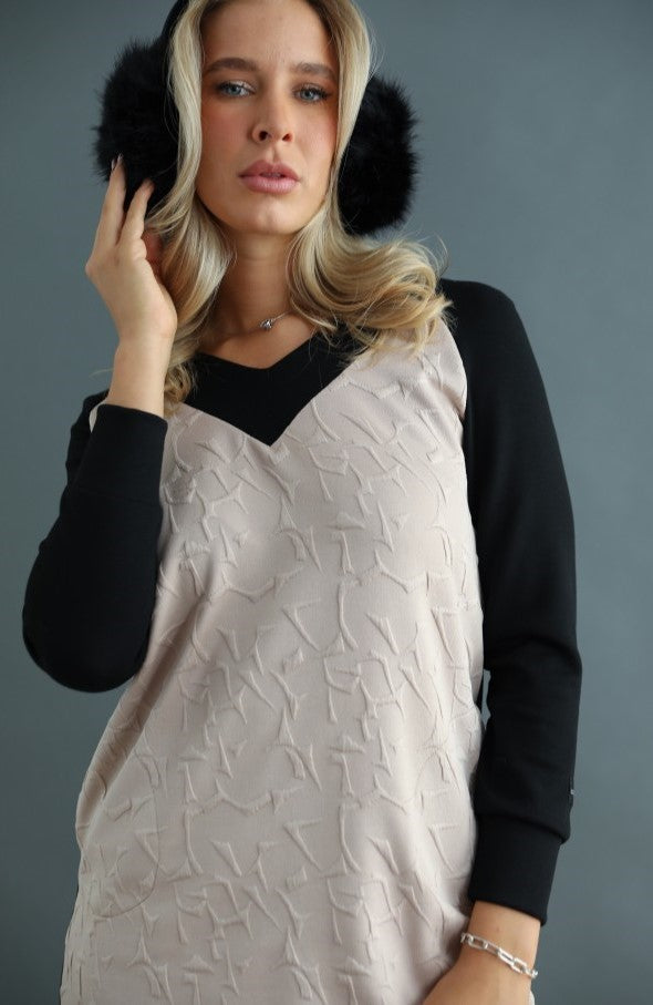 Rochie  Sport Casual  Warp Zone Bej-Negru