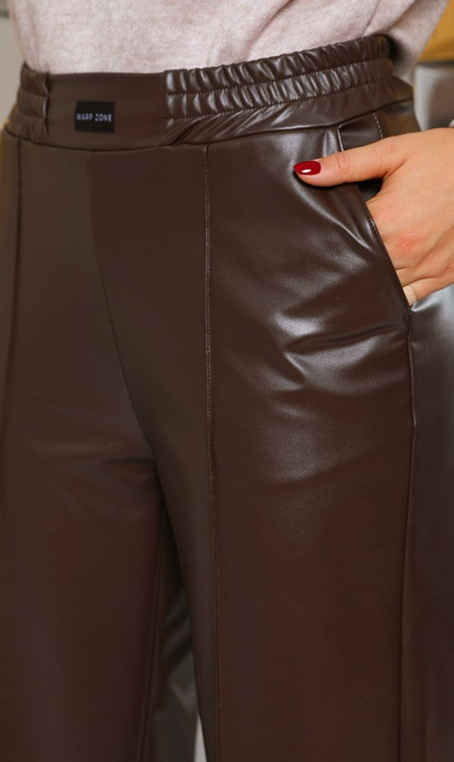 Pantaloni Evazați din Piele Ecologică-Marou