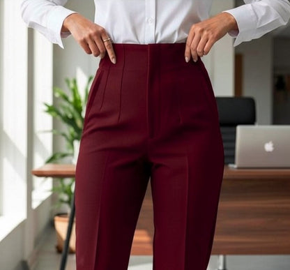 Pantaloni Office cu Talie Înaltă - Burgundy