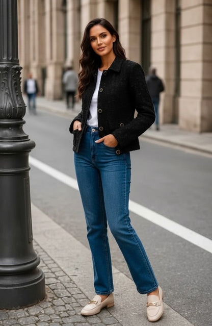 Jachetă Scurtă din Tweed - Neagră