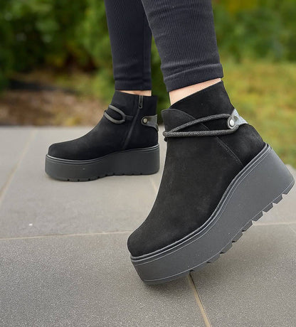 Botine Negre Piele Velur cu Talpă Înaltă Lux by Dessi