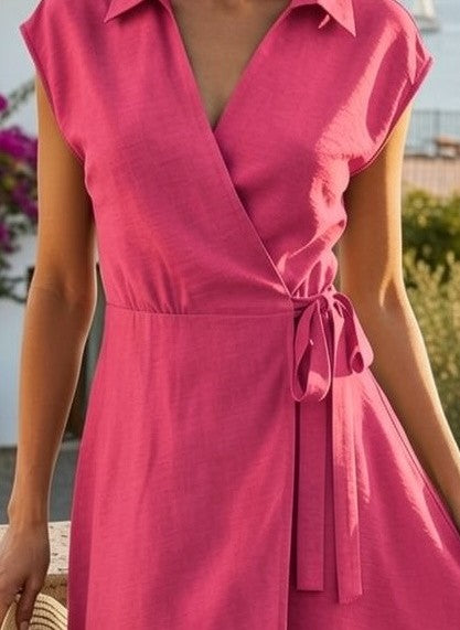 Rochie Midi Petrecută cu Guler Lapel - Pink
