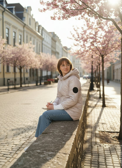 Geacă Matlasată Subțire Medii cu Glugă- Gri Deschis