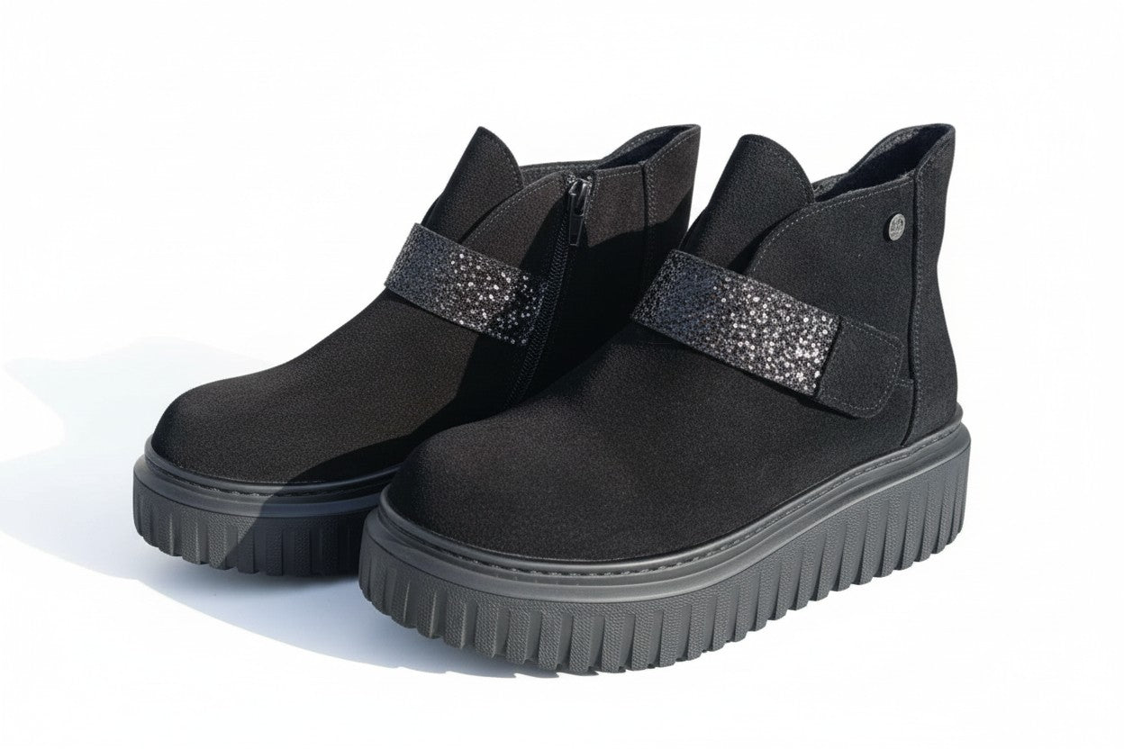 Botine din Piele Velur Lux  by Dessi cu Detalii Strălucitoare