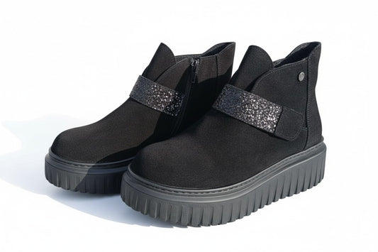 Botine din Piele Velur Lux  by Dessi cu Detalii Strălucitoare