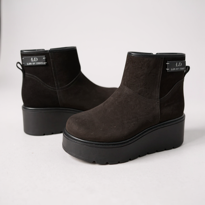 Botine Negre Piele Velur cu Talpă Înaltă Lux by Dessi